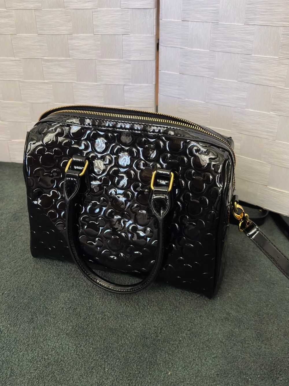 Disney Black Patent Leather Tote with Gold Hardware